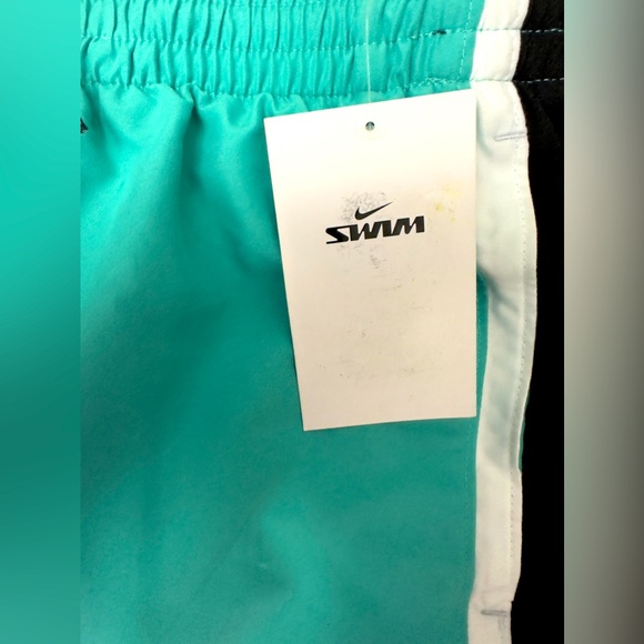 “NIKE” Core Contend 8” Inseam Light Teal - Black &White Stripes Swim Sho… - Picture 7 of 8